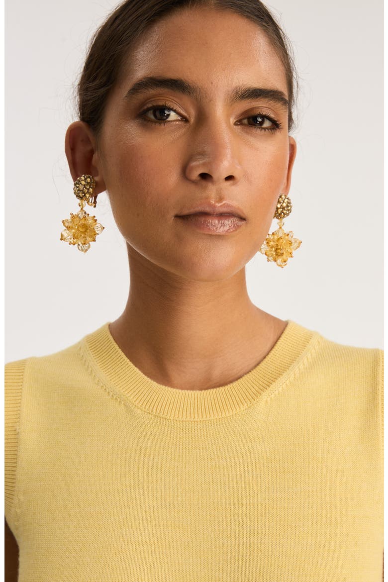 Beaded Pompom Drop Clip-On Earrings, Alternate, color, TOPAZ