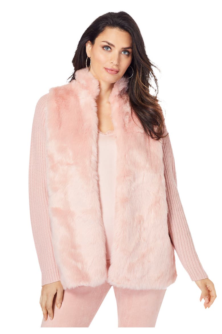 Faux Fur Cardigan Sweater, Main, color, SOFT BLUSH