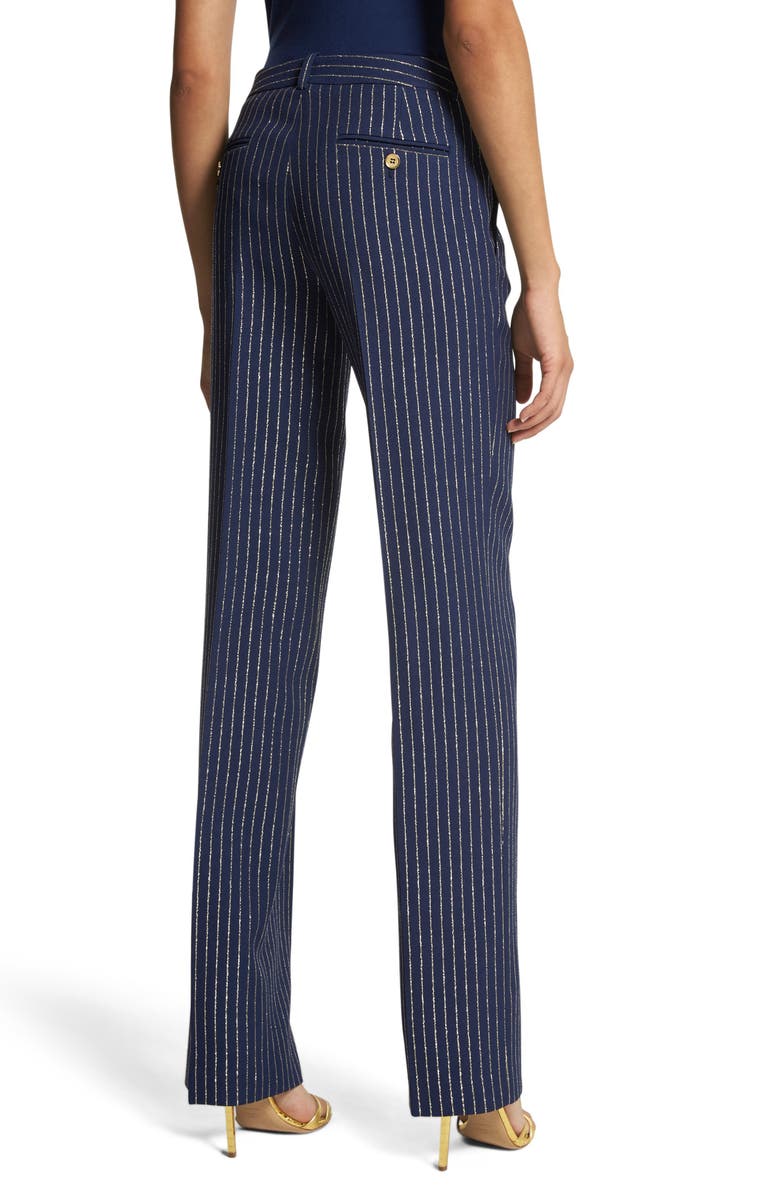 Michael Kors Collection Carolyn Metallic Pinstripe Straight Leg Pants, Alternate, color, 447 Navy/Gold Metallic