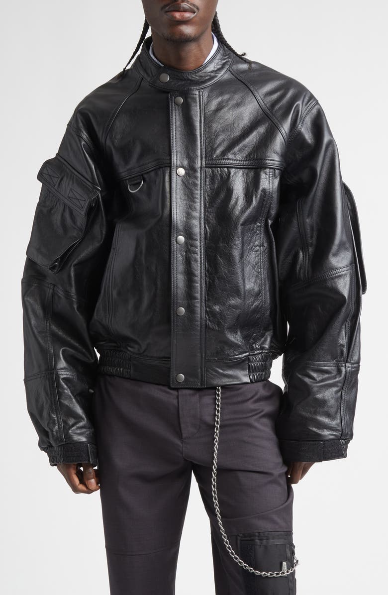 Martine Rose Bumbag Leather Jacket, Main, color, Black