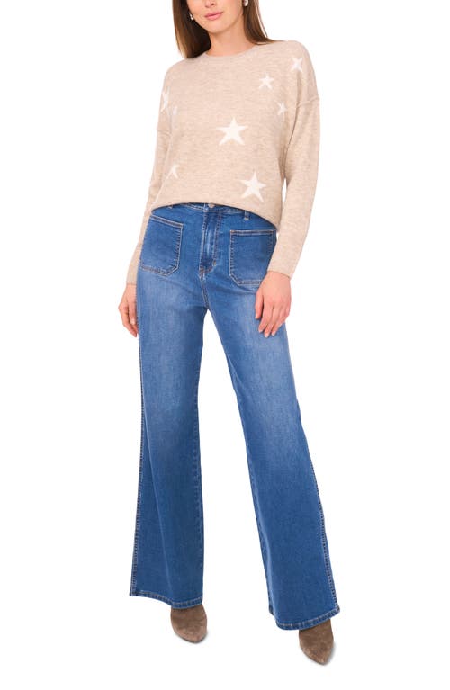 Vince Camuto Star Pattern Crewneck Sweater In Brown