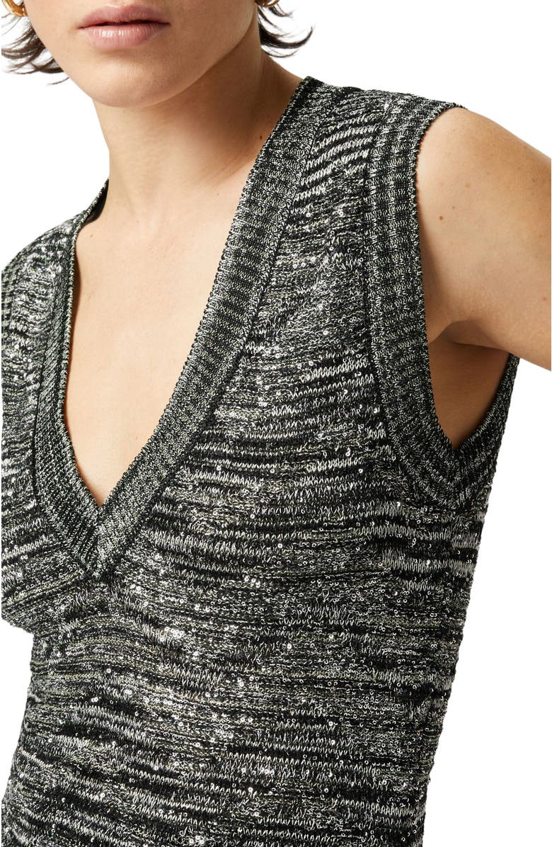 Missoni Sleeveless Top In Slub Knit With Sequins And V-neck, Alternate, color, Green & Black
