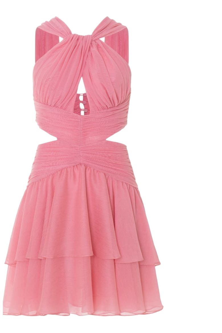 Silk Plisse Essence Halterneck Mini Dress, Alternate, color, PINK