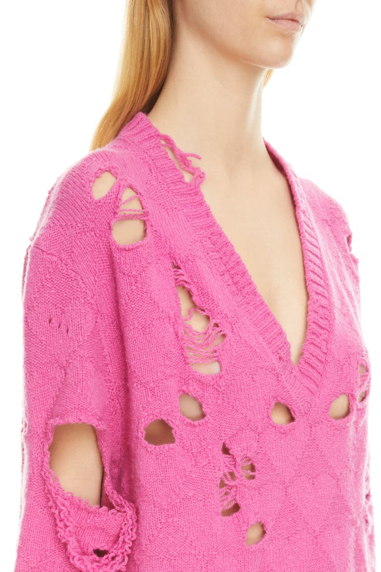 Broken Heart Oversize Distressed Wool Sweater, Alternate, color, PINK