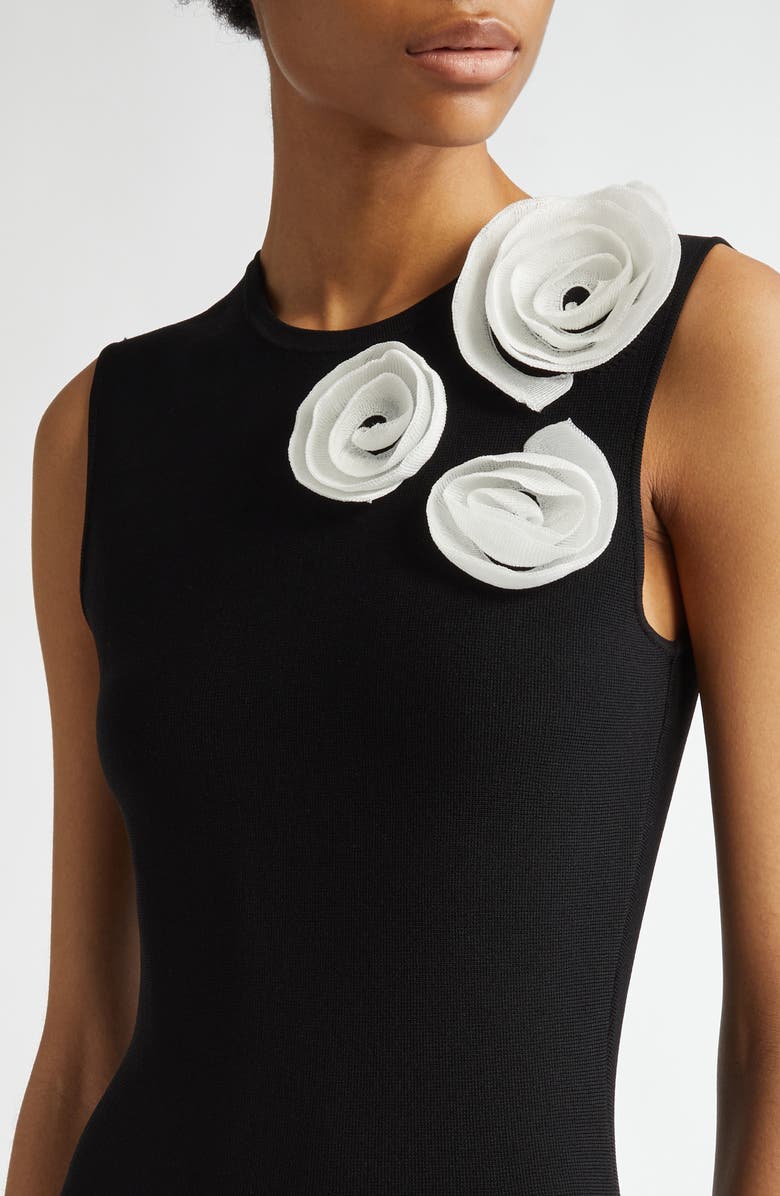 Lela Rose Rosette Embellished Sleeveless Milano Knit Dress, Alternate, color, 