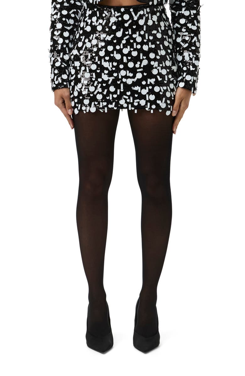 Naked Wardrobe Geometric Sequin Miniskirt, Main, color, Black / White