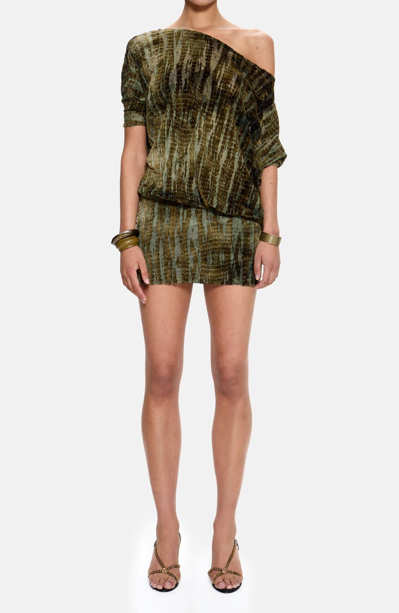 JADED LONDON Ophidian Croc Patterned Burnout Minidress, Main, color, Green