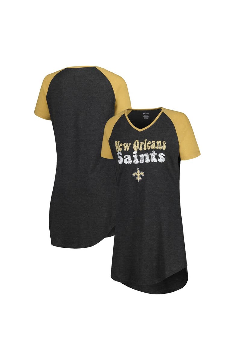 CONCEPTS SPORT Women's Concepts Sport Black/Gold New Orleans Saints Raglan V-Neck Nightshirt, Alternate, color, 