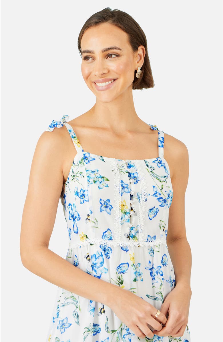 Yumi Butterfly Print Lace Trim Maxi Dress, Alternate, color, White