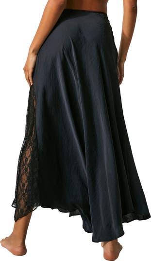 Make You Mine Lace Inset Satin Maxi Slip Skirt