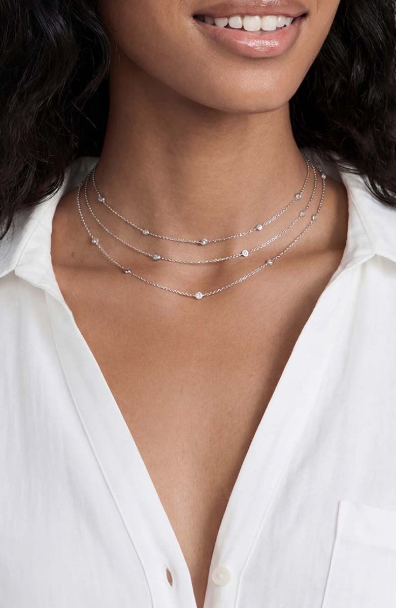 Ettika Crystal Station Layered Necklace, Alternate, color, Silver