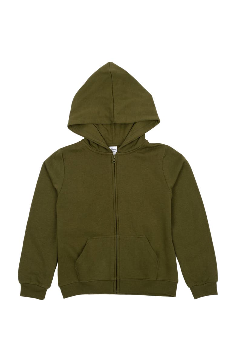 Leveret Kids Zip-Up Sweatshirt Hoodie, Cotton Blend, Solid Colors, Main, color, Olive
