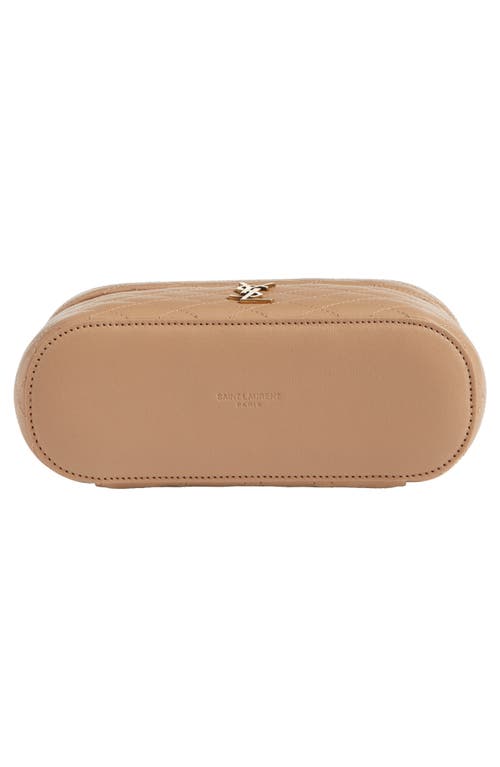 Saint Laurent Mini Gaby Quilted Leather Vanity Case In Brown