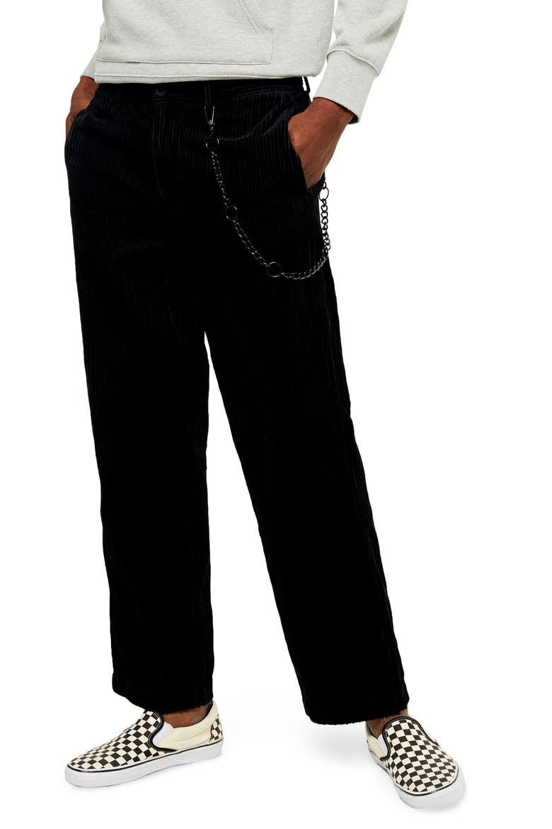 Wide Leg Corduroy Trousers, Main, color, BLACK