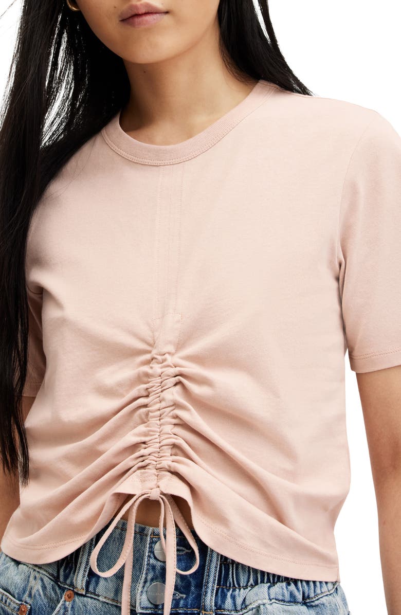 AllSaints Gia Ruched T-Shirt, Alternate, color, Shell Pink