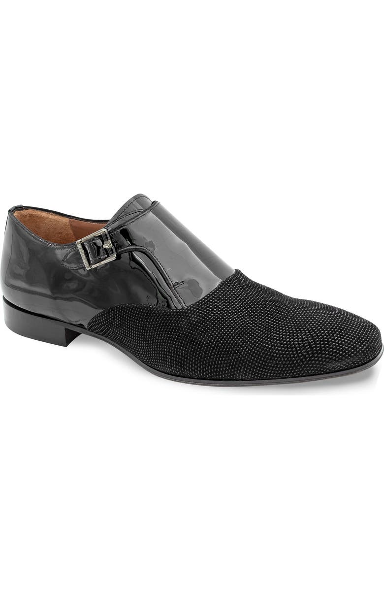 Mezlan Patent Monk Strap Loafer, Main, color, Black