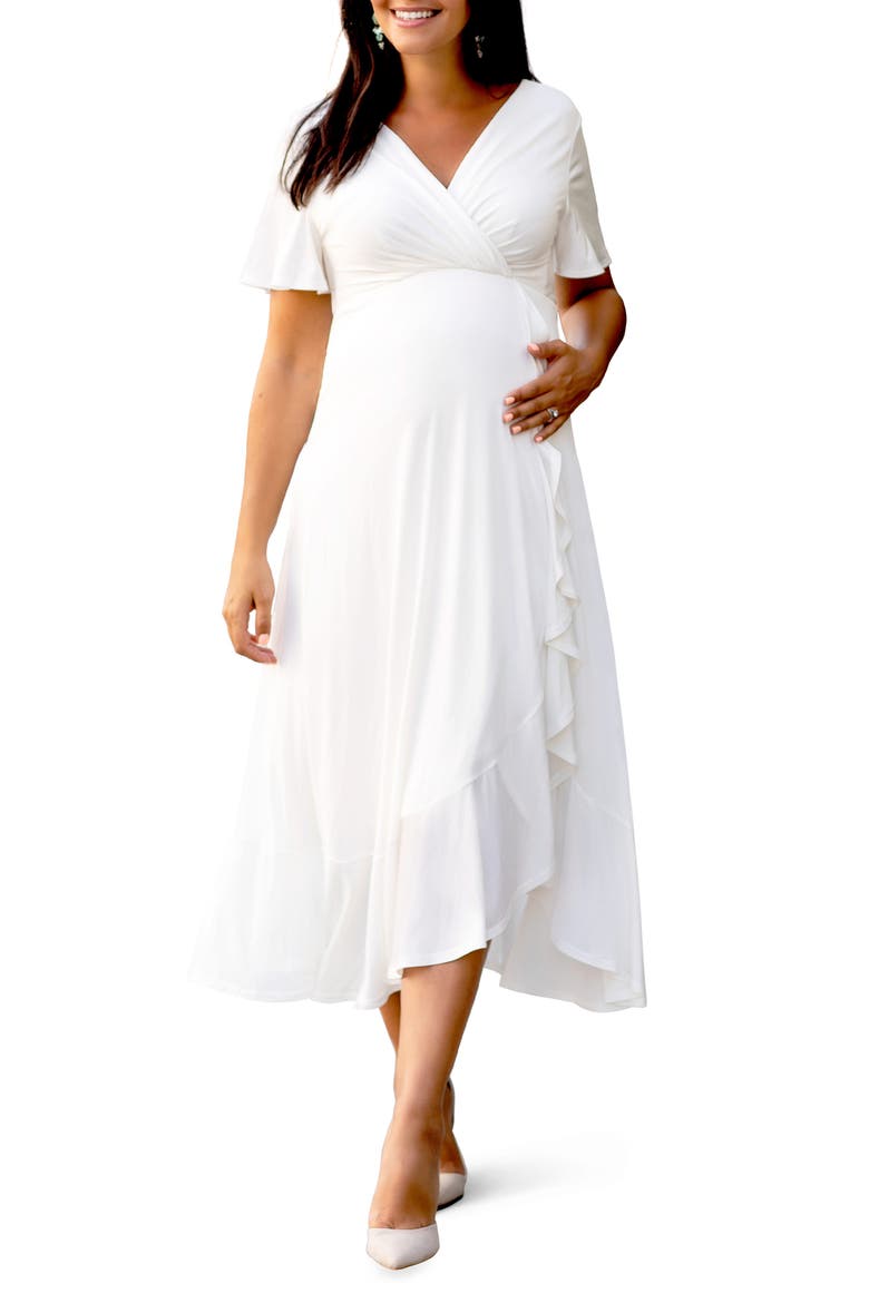Waterfall Faux Wrap Midi Maternity Dress, Main, color, IVORY