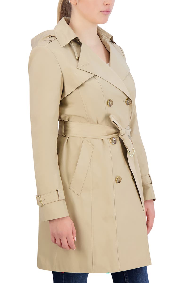 Cole Haan Signature Cole Haan Hooded Double-Breasted Trench Coat, Alternate, color, Khaki