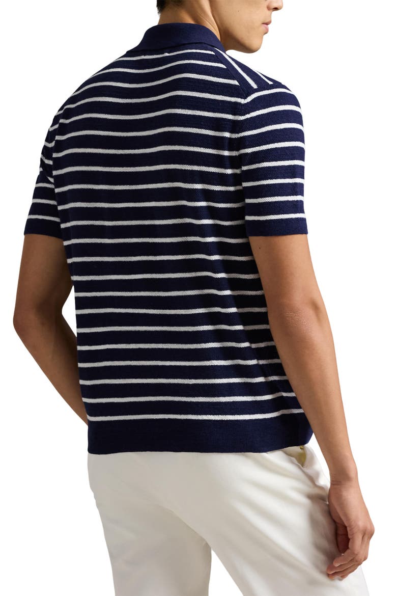Stripe Cotton & Linen Polo Sweater, Alternate, color, BRIGHT NAVY COMBO