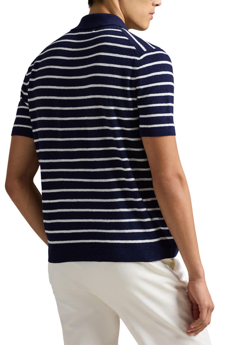 Polo Ralph Lauren Stripe Cotton & Linen Polo Sweater, Alternate, color, Bright Navy Combo