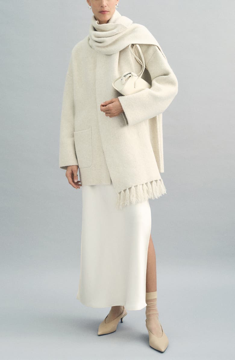 MANGO Felt Coat with Removable Scarf Detail, Alternate, color, Ecru