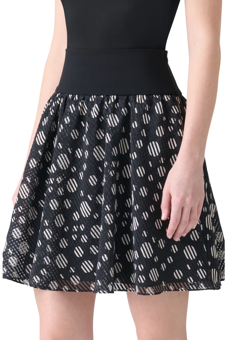 Circle Print Burnout Stripe Flared Skirt, Alternate, color, BLACK-CREAM