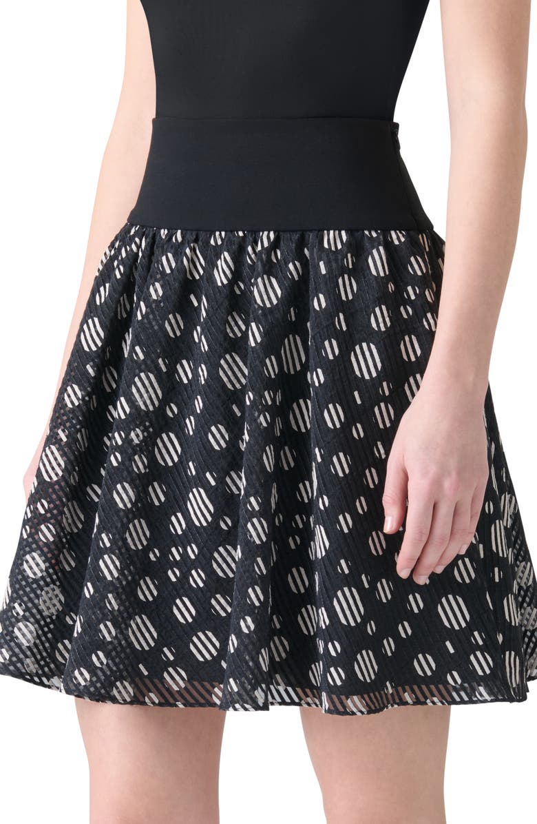 Akris punto Circle Print Burnout Stripe Flared Skirt, Alternate, color, Black-Cream