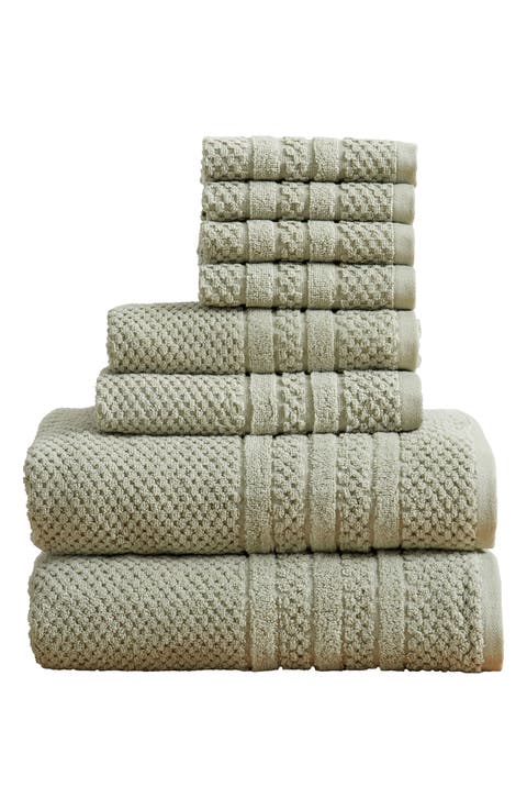 Cotton Checkered Texture 8-Piece Bath Towel Set