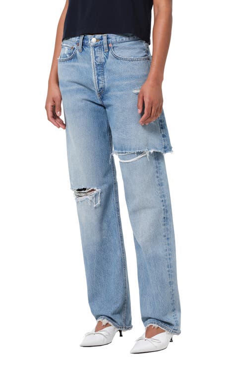 Amryn Double Layer Ripped Straight Leg Jeans