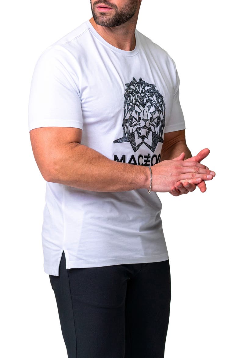 Mightymane White Embroidered Logo Stretch Cotton Graphic T-Shirt, Alternate, color, WHITE