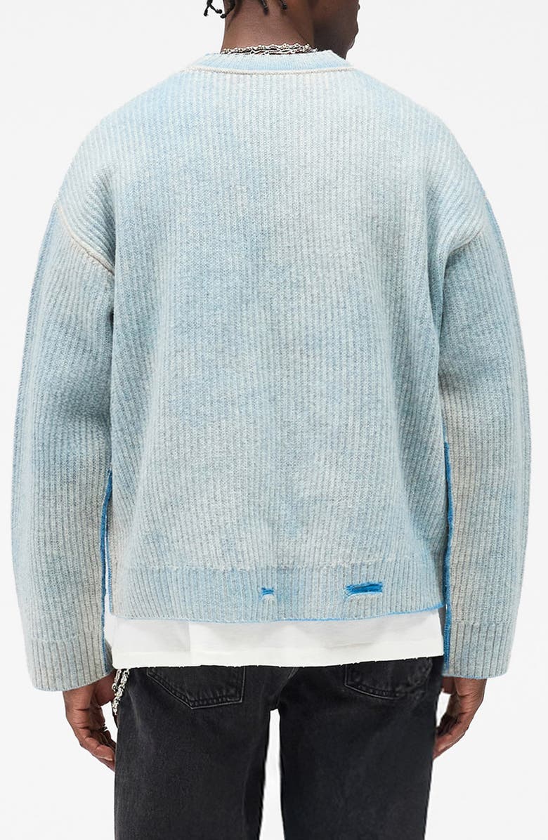 Represent Oversize Reversible Fade Out Distressed Wool Crewneck Sweater, Alternate, color, Cloud