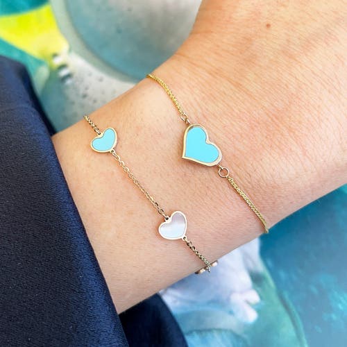 The Lovery Fine Jewelry Mother Of Pearl And Turquoise Mixed Heart Station Bracelet In Gold
