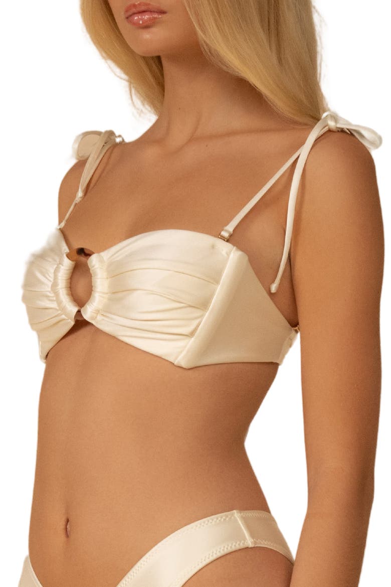 Cream Silkie Tori Ties Bandeau Bikini Top, Alternate, color, CREAM SILKIE