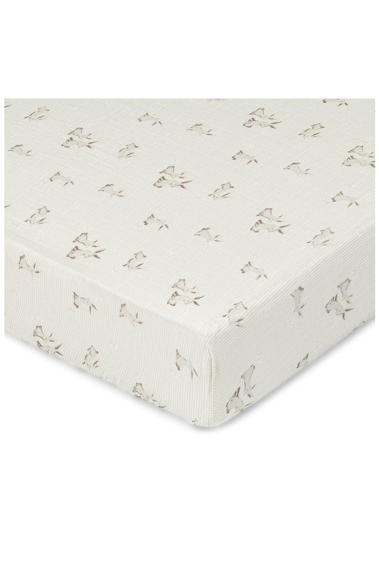 Avery Print Organic Cotton Muslin Fitted Crib Sheet, Alternate, color, BUNNY