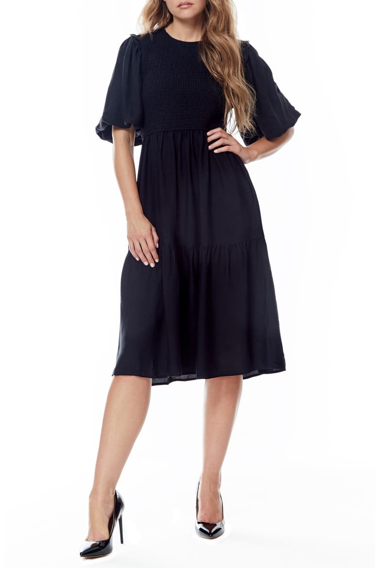 Palmer Smocked Bodice Maxi Dress, Main, color, BLACK