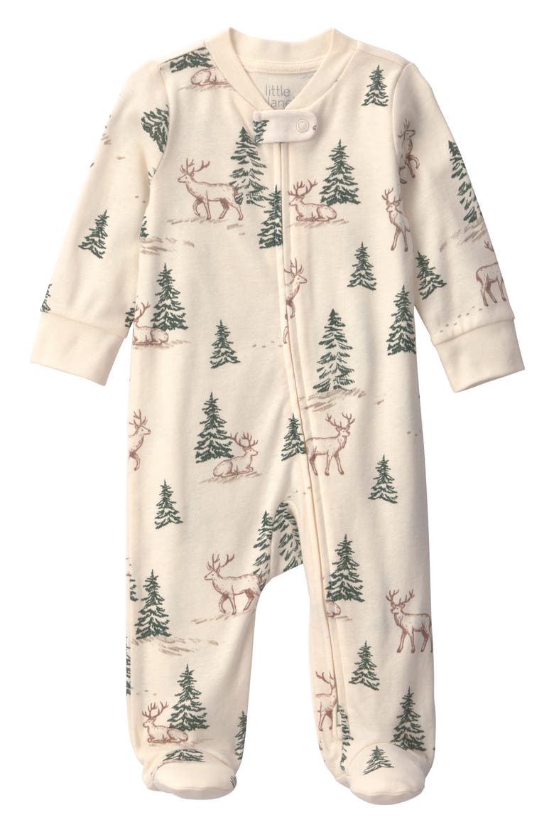 Print Organic Cotton Zip Footie, Main, color, WINTER WOODS