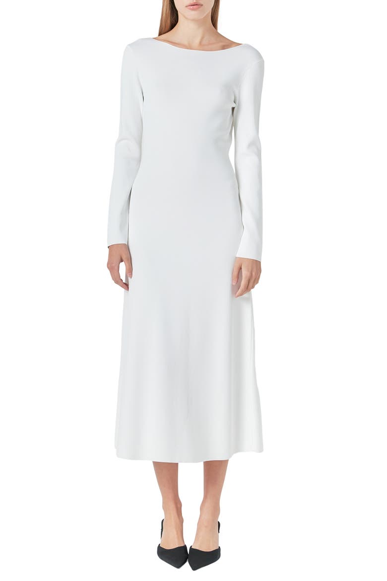 Open Back Long Sleeve Midi Sweater Dress, Main, color, CREAM