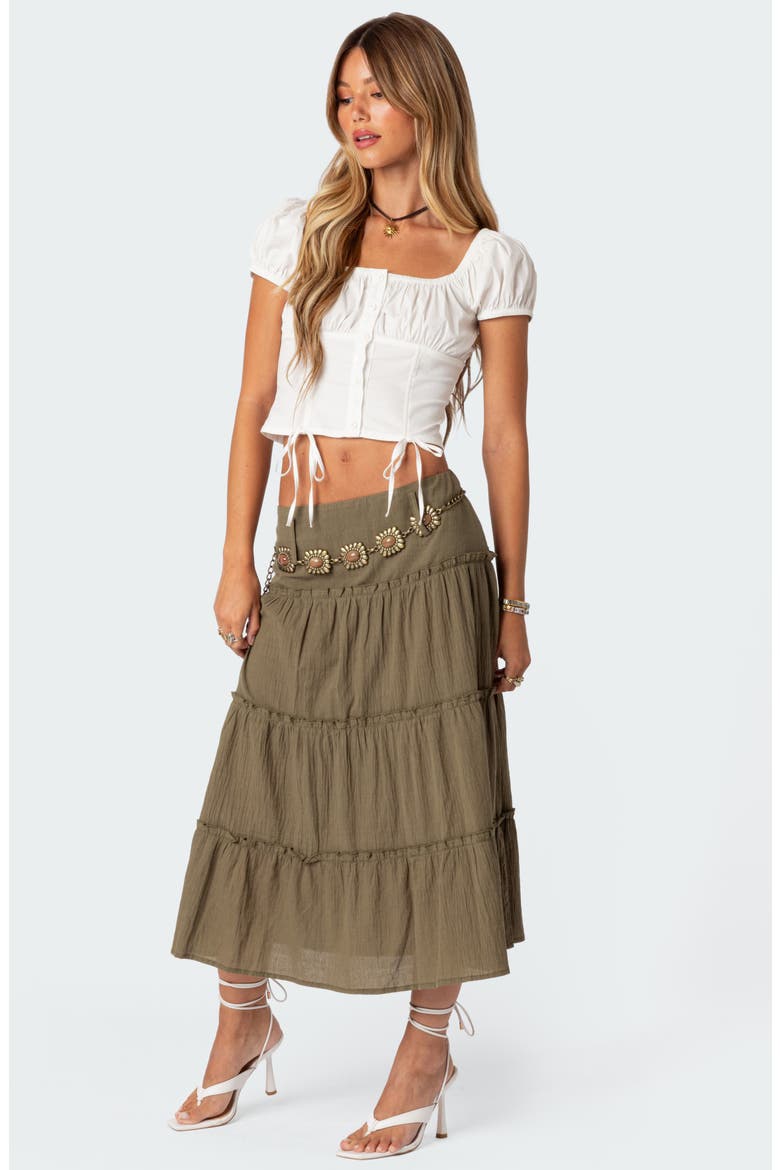 Melinda Tiered Cotton Midi Skirt, Alternate, color, OLIVE