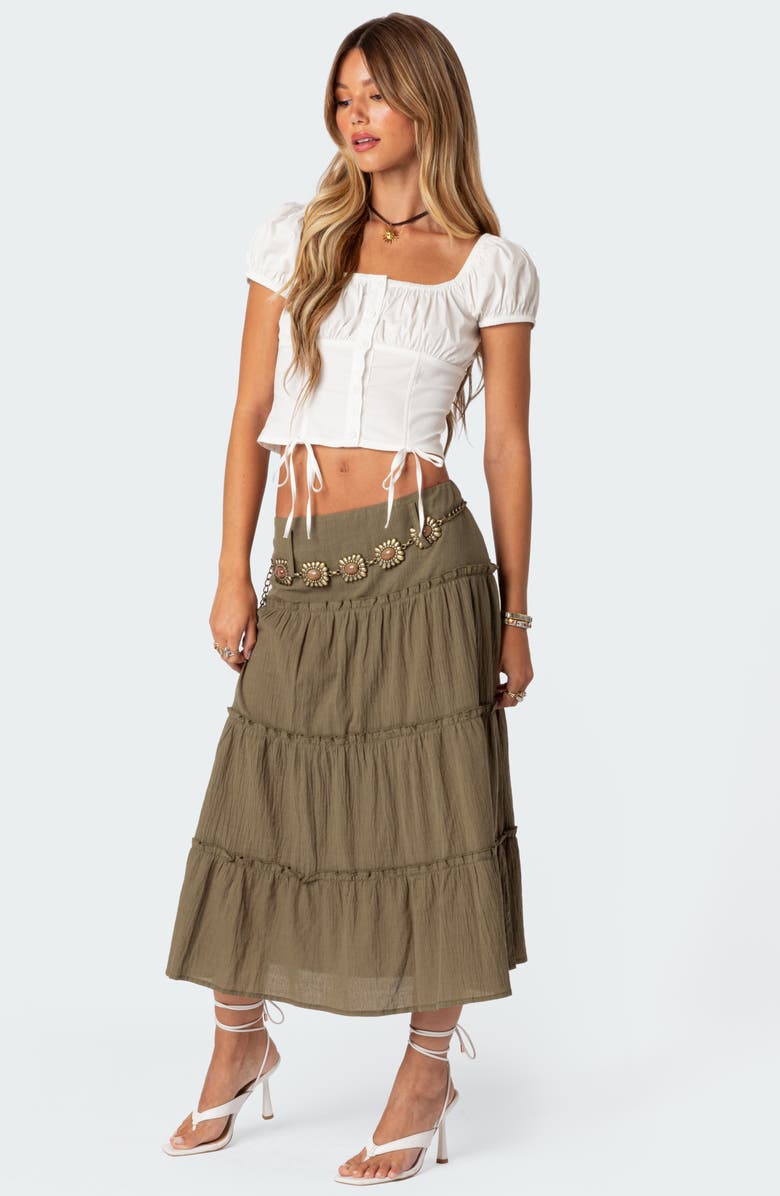 EDIKTED Melinda Tiered Cotton Midi Skirt, Alternate, color,