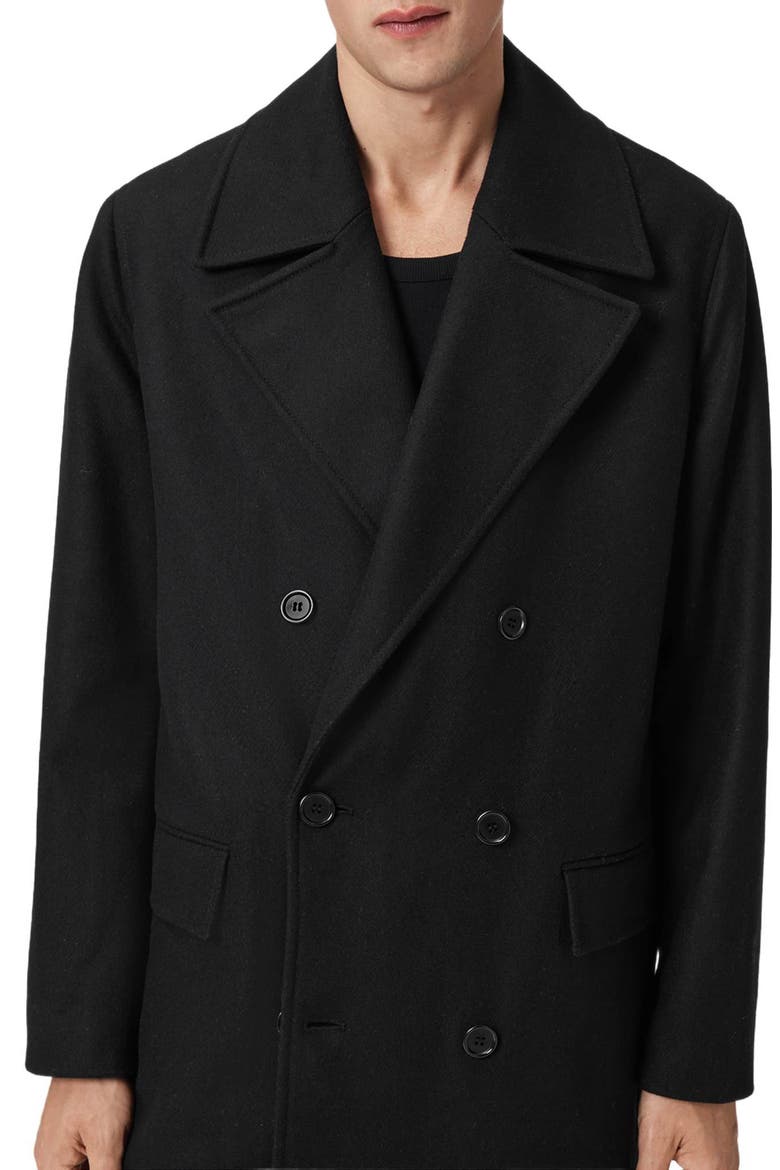 Curran Double Breasted Wool Blend Topcoat, Alternate, color, BLACK