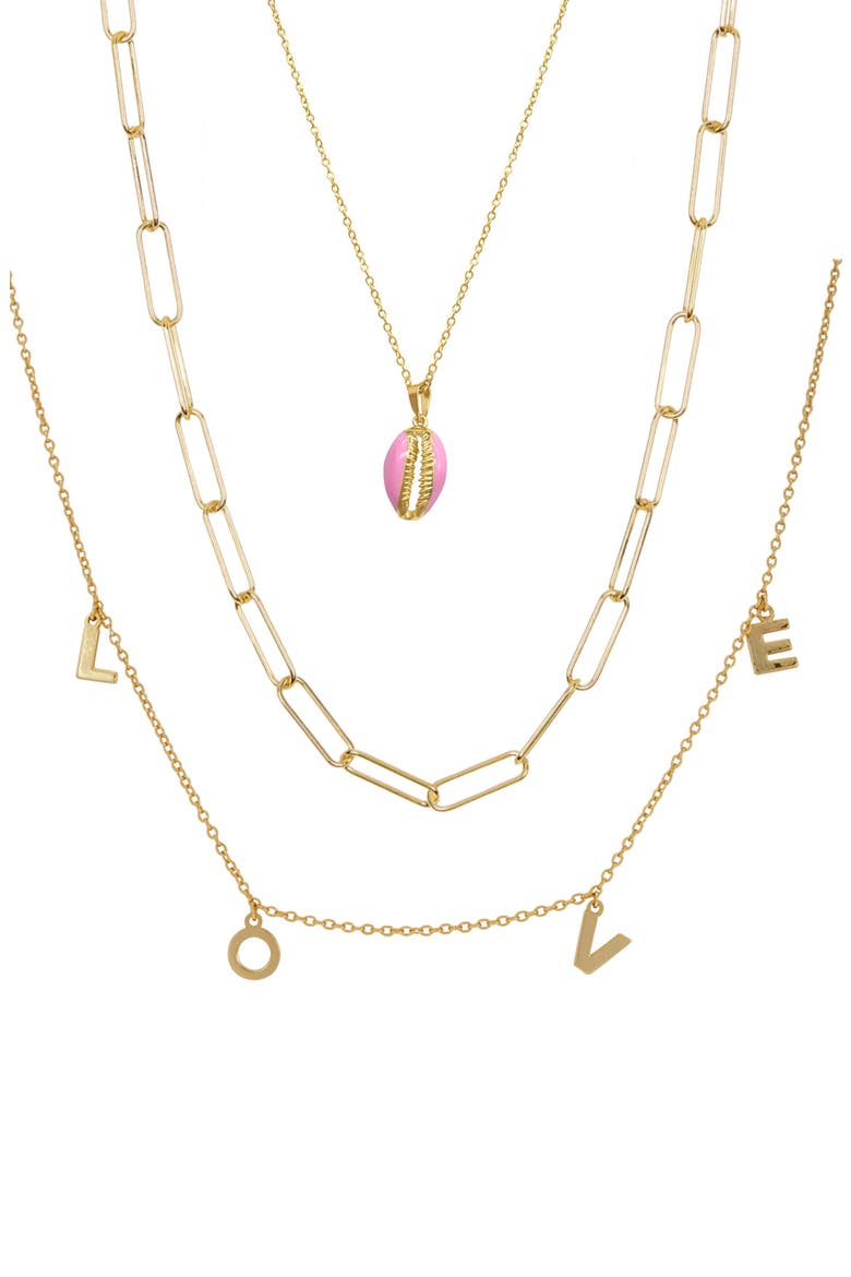 'Love" Pendant Layered Chain Necklace, Main, color, GOLD