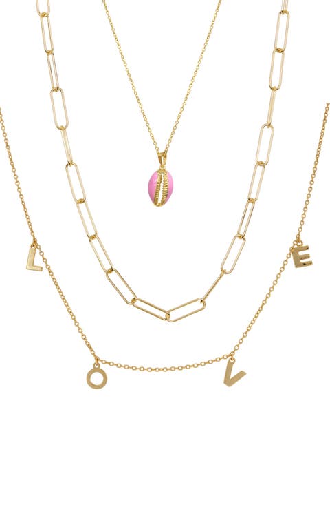 'Love" Pendant Layered Chain Necklace