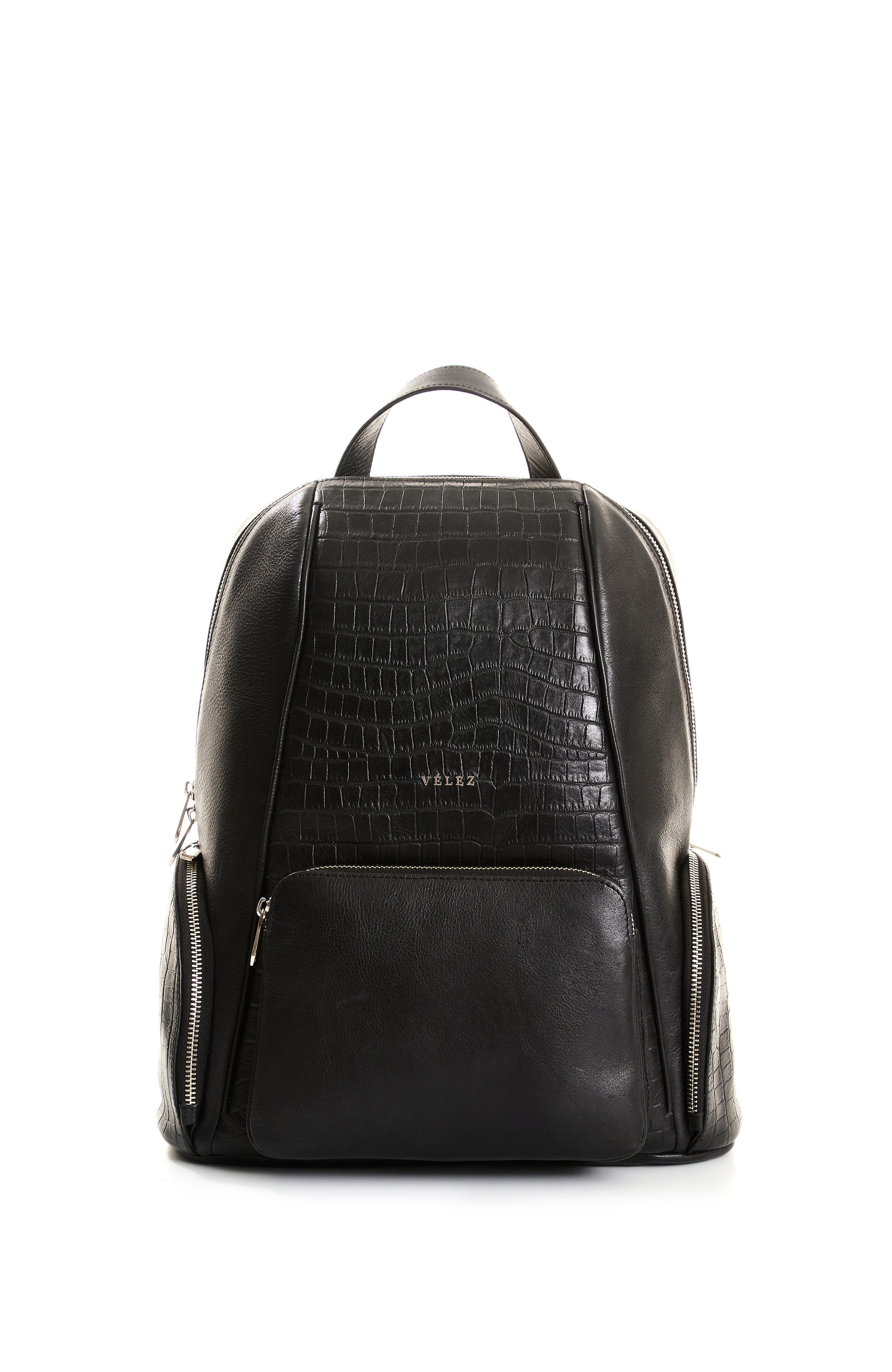 Velez Embossed Leather Backpack, Main, color, Black