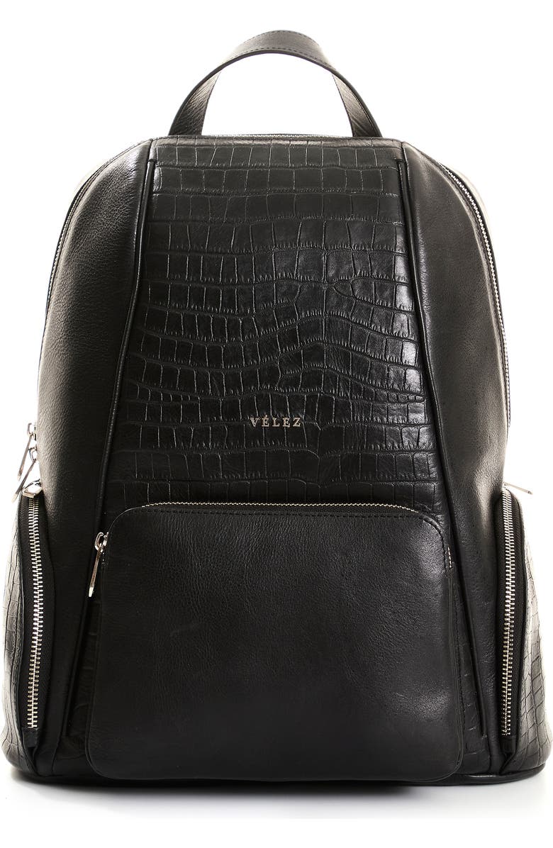 Velez Embossed Leather Backpack, Main, color, Black