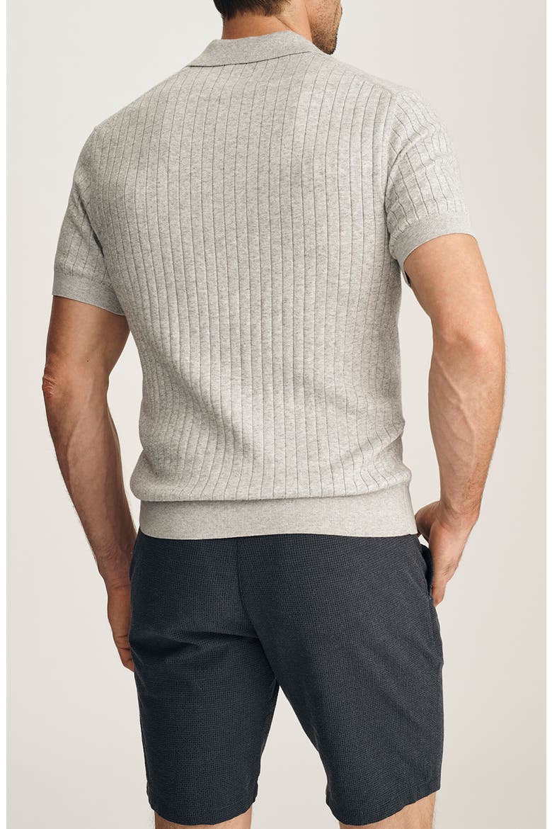 Mélange Johnny Collar Short Sleeve Cotton Sweater, Alternate, color, LIGHT GREY