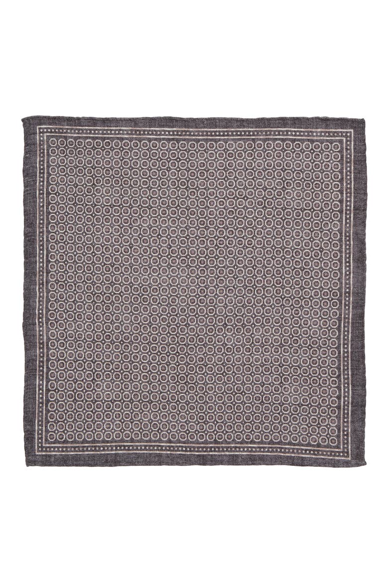 Foulard Print Wool & Cotton Pocket Square, Alternate, color, 221302 BLK GRY SND