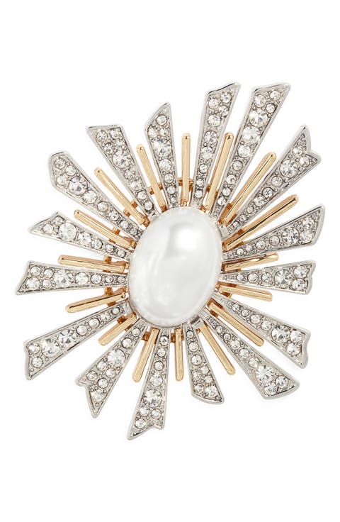 Faux Pearl Sunburst Pin