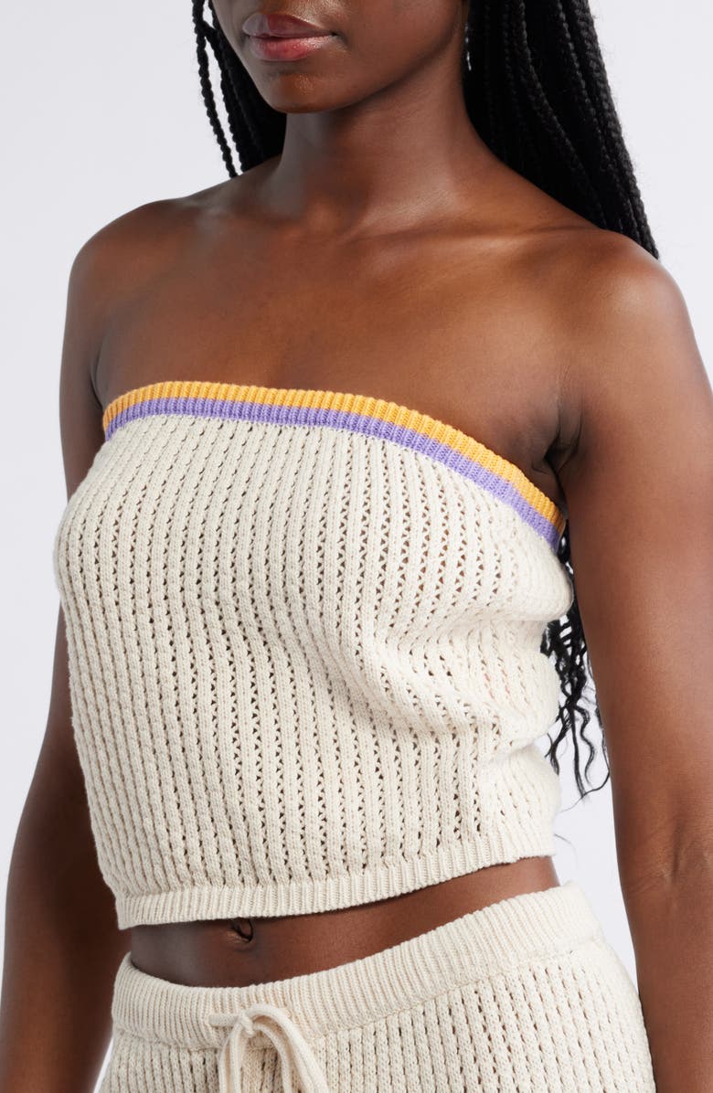 Rip Curl Cala Vadella Strapless Crochet Sweater, Alternate, color, Off White