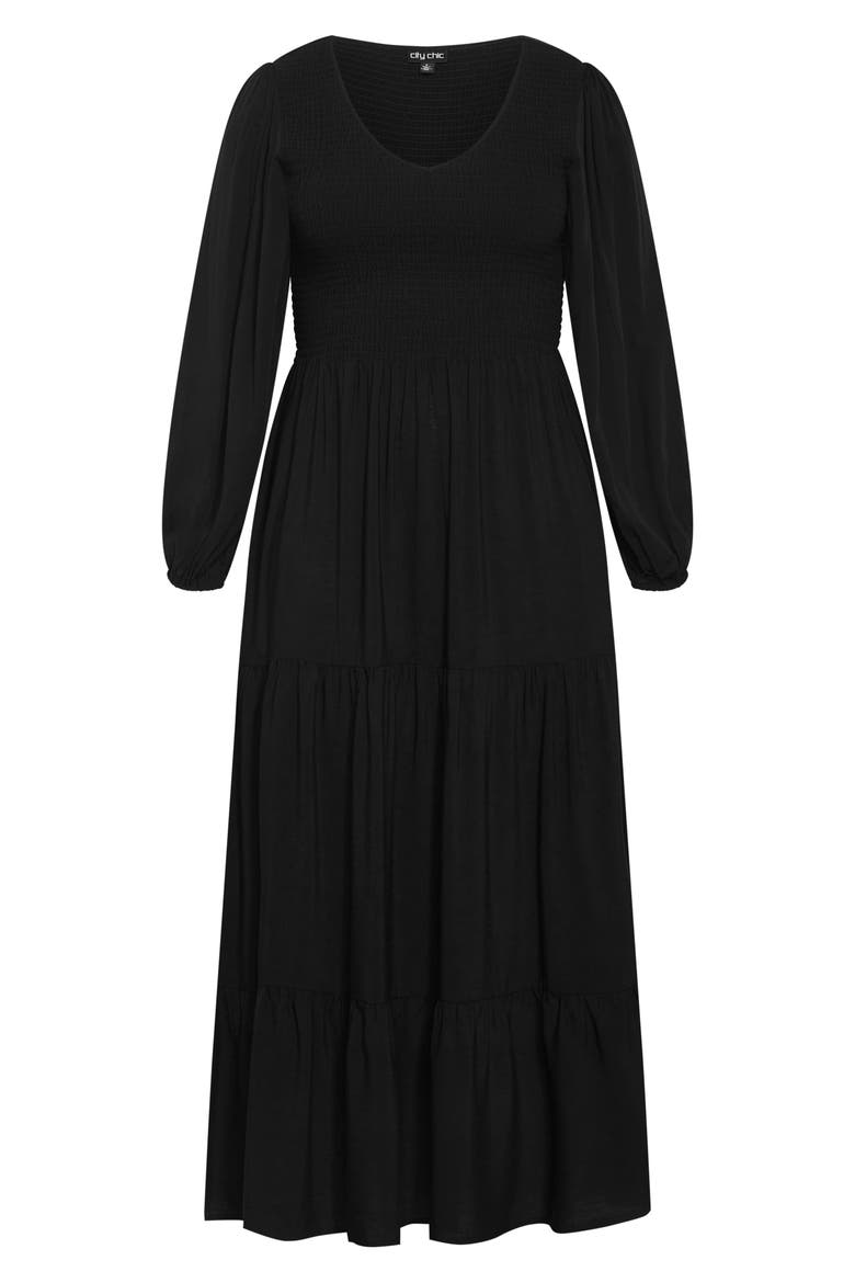 Athena Freya Long Sleeve Tiered Maxi Dress, Alternate, color, BLACK