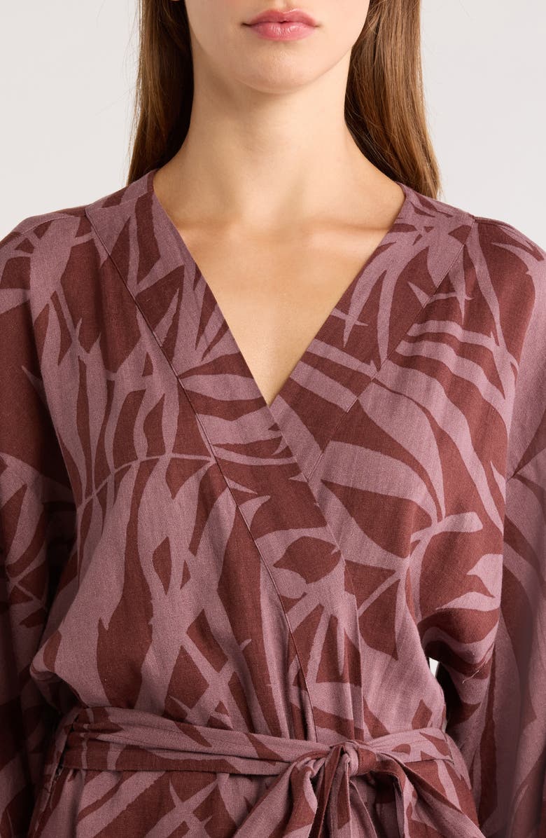 Nordstrom Vacation Linen Blend Robe, Alternate, color, Brown Tropical Vine